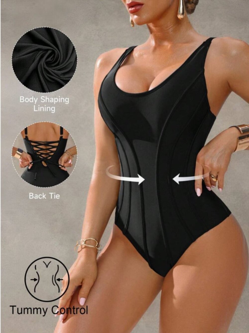 Shapewave 1pc Women's Tummy Control Push-Up Monokini One-Piece Swimsuit, Dark Bl